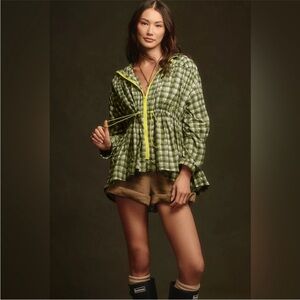 NEW Daily Practice by Anthropologie Day Hike Hooded Jacket S green plaid